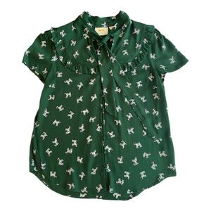 Maeve by Anthropologie Green Ruffled Bow Blouse SM
